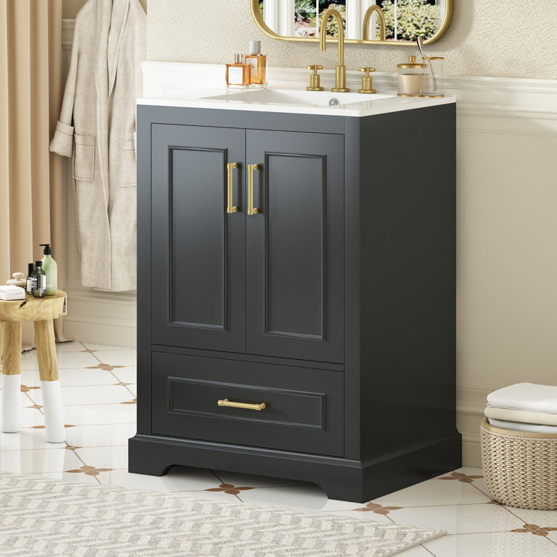 24"Bathroom Vanity with Sink, Black, 24"
