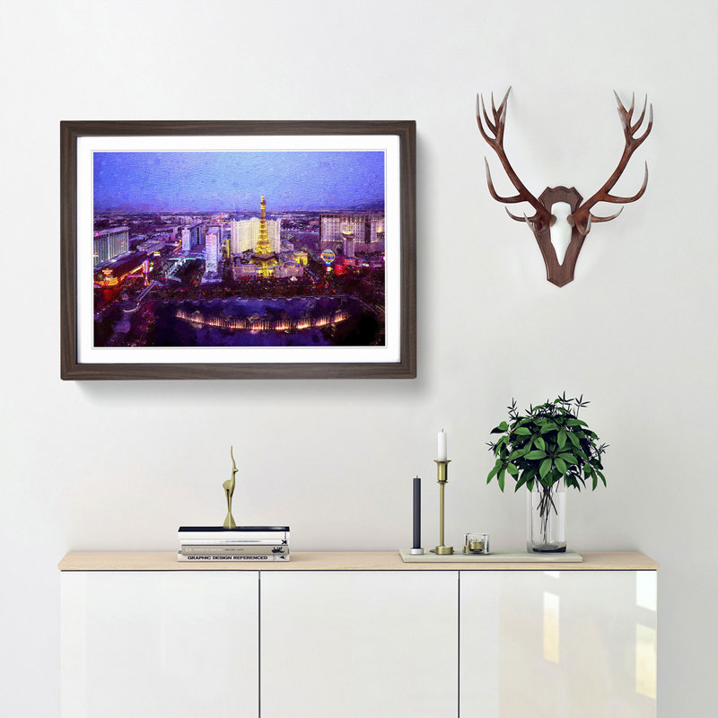 The Las Vegas Strip and Skyline in Nevada - Picture Frame Painting Print, Walnut Framed, 48cm H x 65cm W x 2cm D