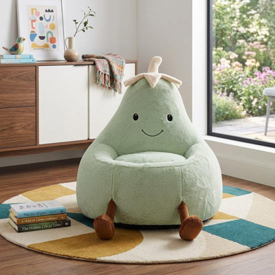 Pouf inclinable en fausse fourrure verte de 61 cm