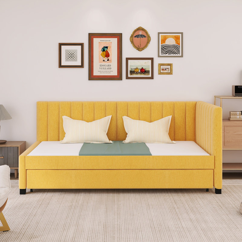 Daybed with Trundle Twin Size Sofa Bed, Yellow