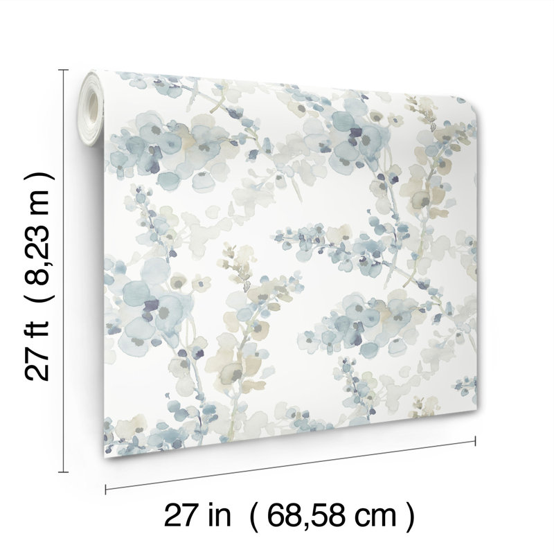 Blossom Fling Floral Metallic Wallpaper Roll, Blue