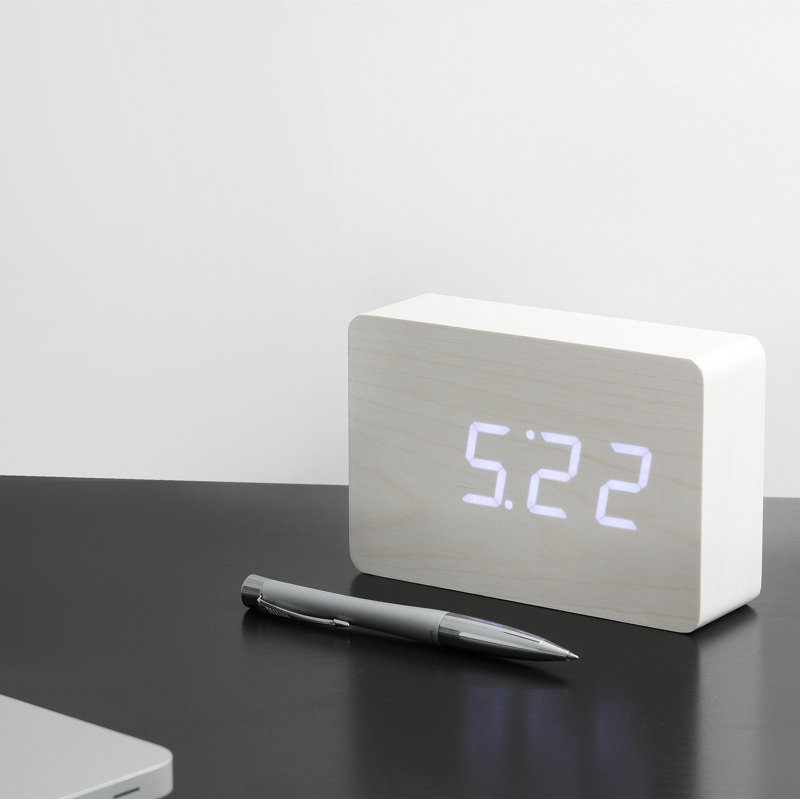 Sleek & Chic Modern Digital Birch Solid Wood Electric Alarm Tabletop Clock, White