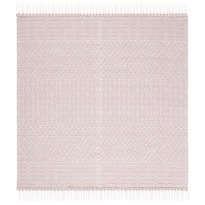 Aldeline Hand-Woven Flatweave Wool Ivory/Pink Area Rug, Square 8'