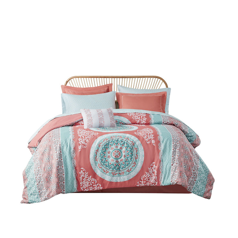 Ensemble d'édredon pour grand lit avec draps, Grand édredon et 8 pièces supplémentaires, Corail
