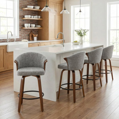 Tabouret de comptoir pivotant rembourré avec structure en bois Devault