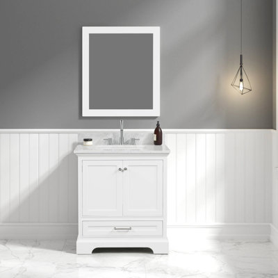 Meuble-lavabo simple 31 po avec plateau en marbre de Carrare et miroir Makanda