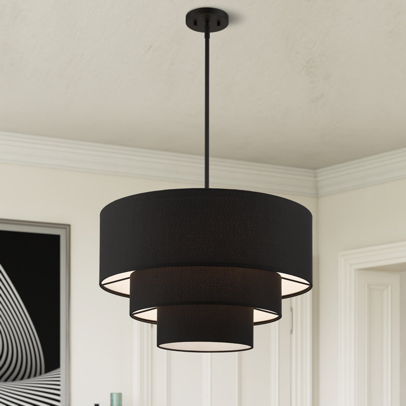 Bertan 4-Light Dimmable Adjustable Height Tiered Chandelier, Black, Black