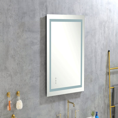 Miroir de salle de bain à DEL 40 po x 36 po avec façade et rétroéclairage, grands miroirs muraux à intensité variable antibuée, mémoire, 3 couleurs, miroir de meuble-lavabo à DEL