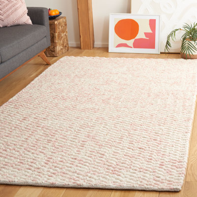 Boud Geometric Hand Loomed Wool/Cotton Area Rug in Pink/Ivory