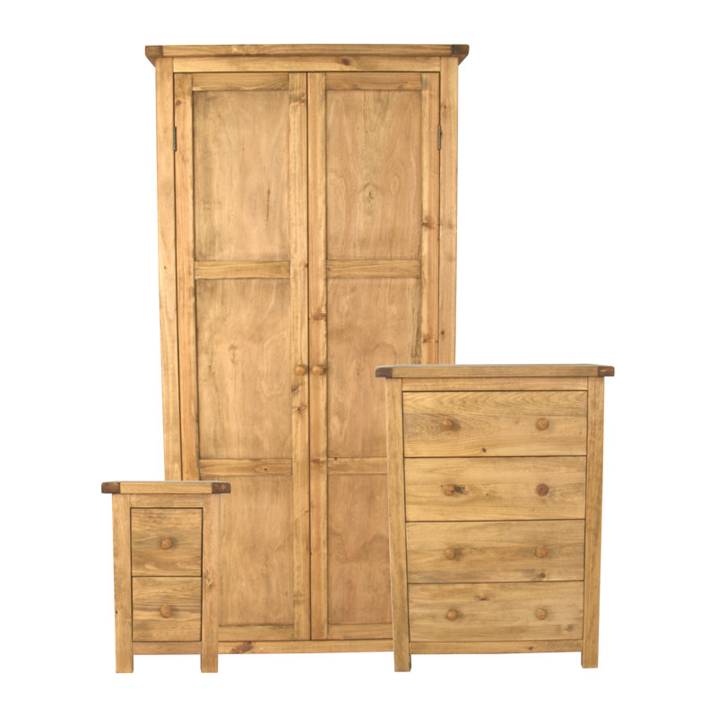 Butcher Piece Bedroom Set, 3 Pieces: Nightstands,Chest,Wardrobe