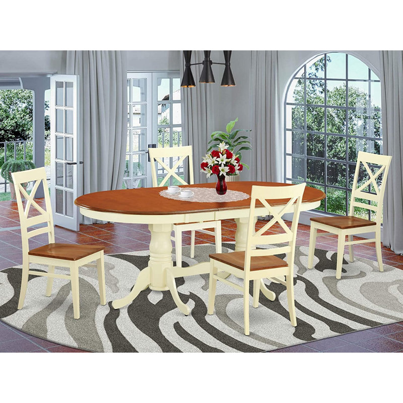 Ensemble de table de salle à manger 5 pièces moderne comprenant une table ovale en bois avec feuille papillon et 4 chaises de salle à manger, babeurre et cerise
