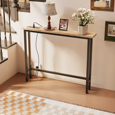 Ensemble de table de couloir 1 pièce 39,37 po en mélamine + fer de couleur chêne avec multiprise