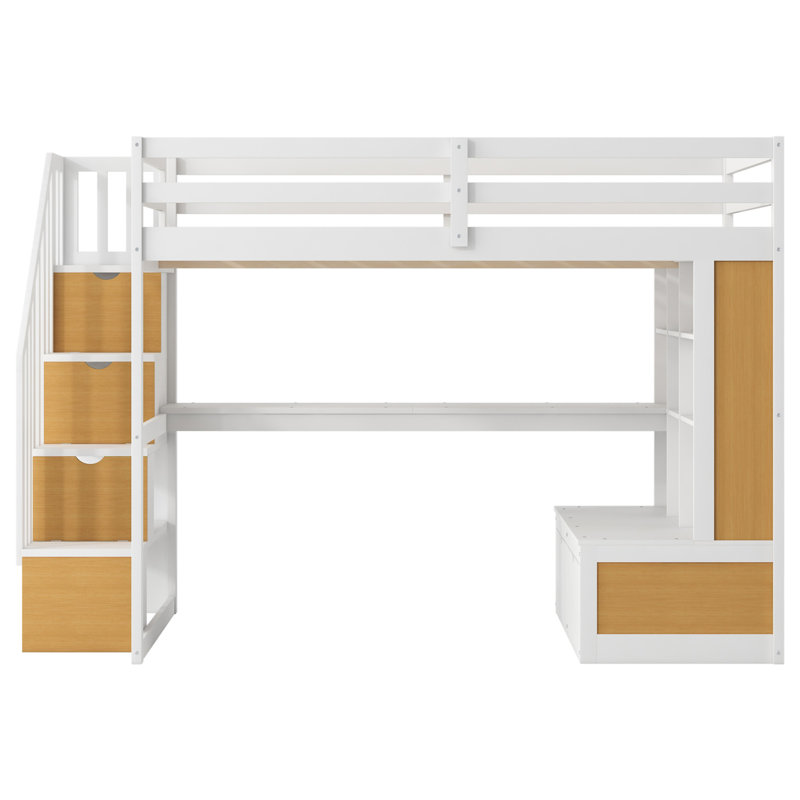 Lit mezzanine avec bureau et tablettes, Natural/White
