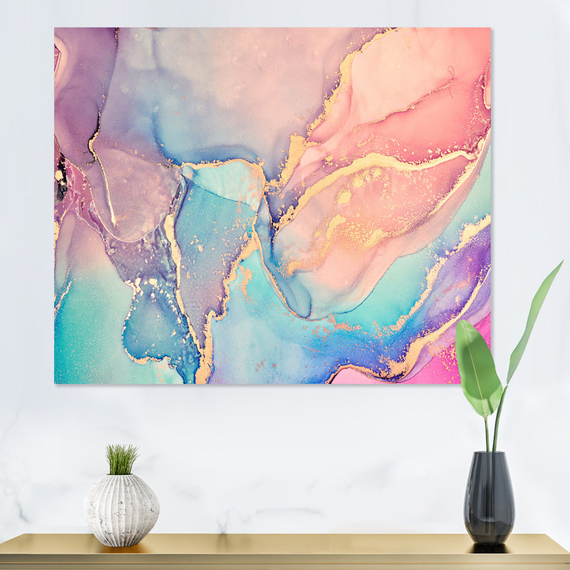 Art liquide rose et bleu II - reproduction sur toile, H 30 po x l 40 po, Toile tendue