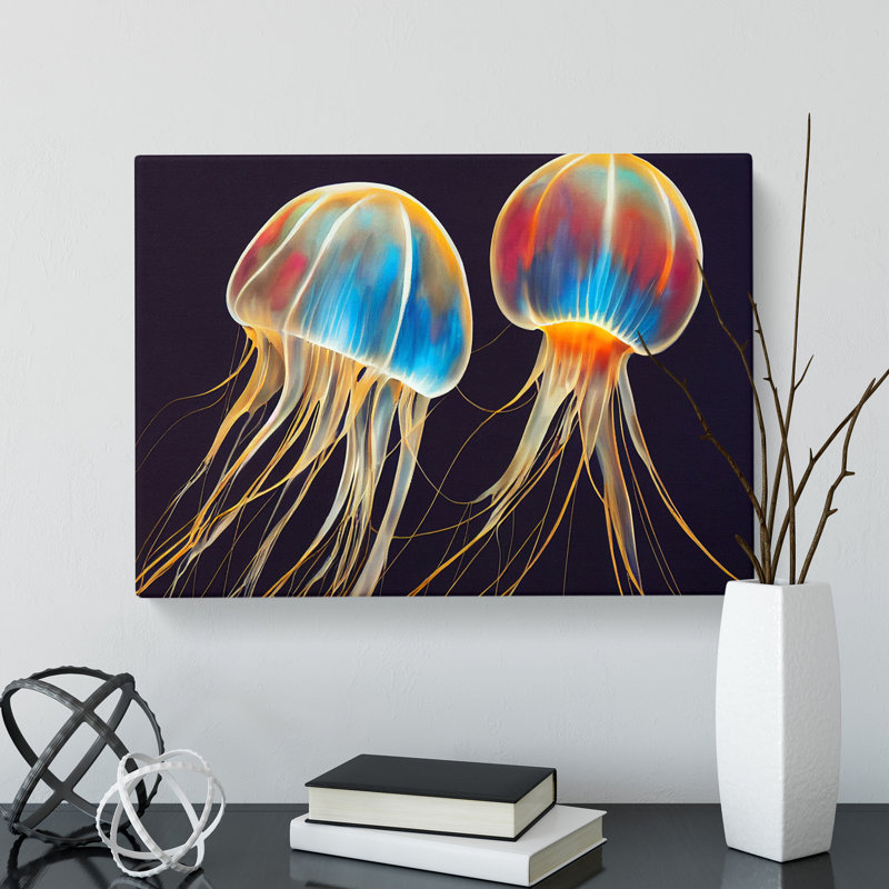 XXX-H1022-WF-5336X Jellyfish Painted - Wrapped Canvas Print, 40cm H x 60cm W x 3cm D