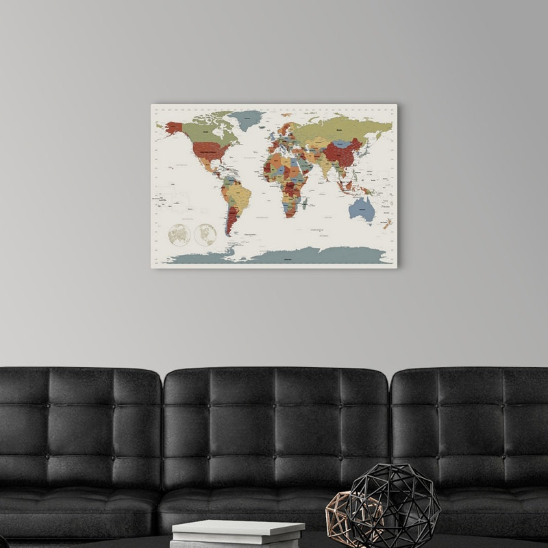 «World Map», impression par Michael Tompsett, H 20 po x l 30 po x P 1,5 po, Toile