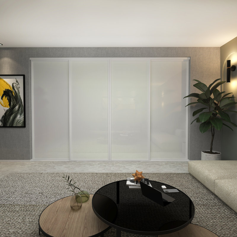 4 - Portes de placard coulissantes en verre, H 160 po x l 96 po, Cadre Lite Lite fumé / argent