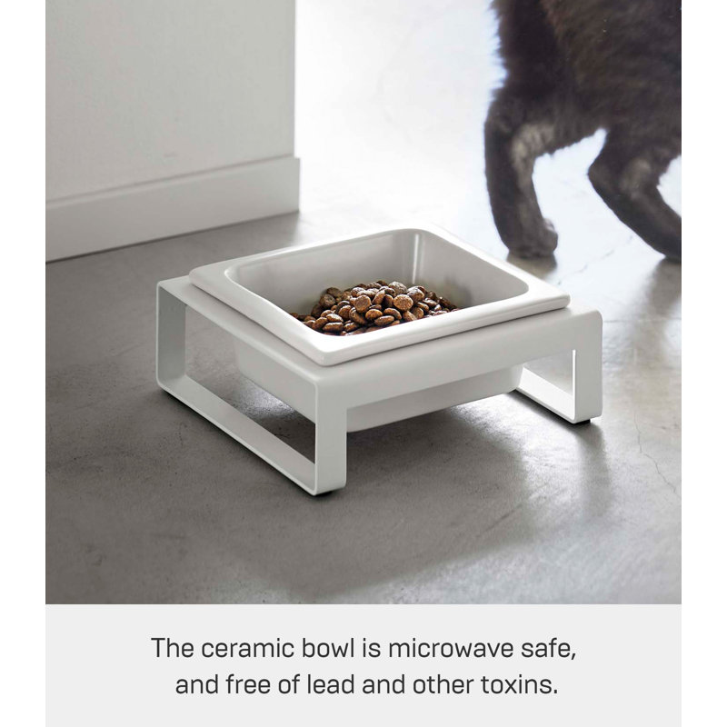 White Ceramic Pet Bowl with Steel Stand