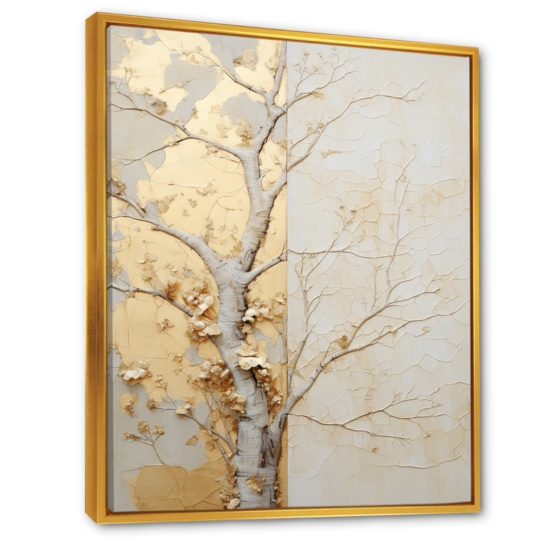 Or doré et beige, tilleul américain - art mural arbre américain, 44" H x 34" W, Cadre flottant doré