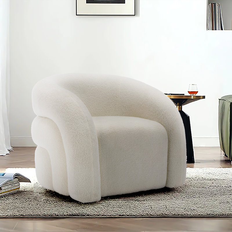 Aunna Upholstered Swivel Barrel Chair, White Polyester Blend