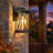 14'' Modern Black Outdoor Wall Lantern, Waterproof Crackle Glass Exterior Porch Sconce