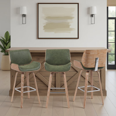 Tabouret de bar et de comptoir pivotant en similicuir Alli avec pieds en bois et repose-pieds en métal