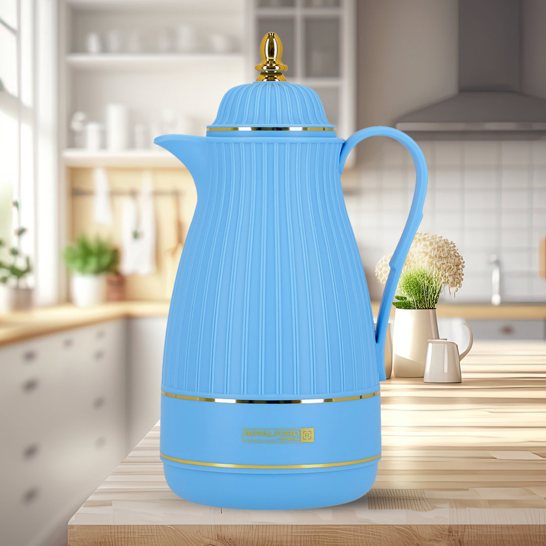 Royalford Glass Vacuum Flask, Vacuum Insulated Tea Carafe 1000ML -Heat & Cold Retention, Thermal Insulated Airpot, Blue