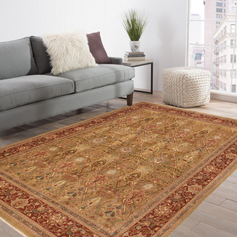 Tapis rouge / brun en laine noué à la main à motif oriental 8 pi 2 po x 9 pi 6 po Roby