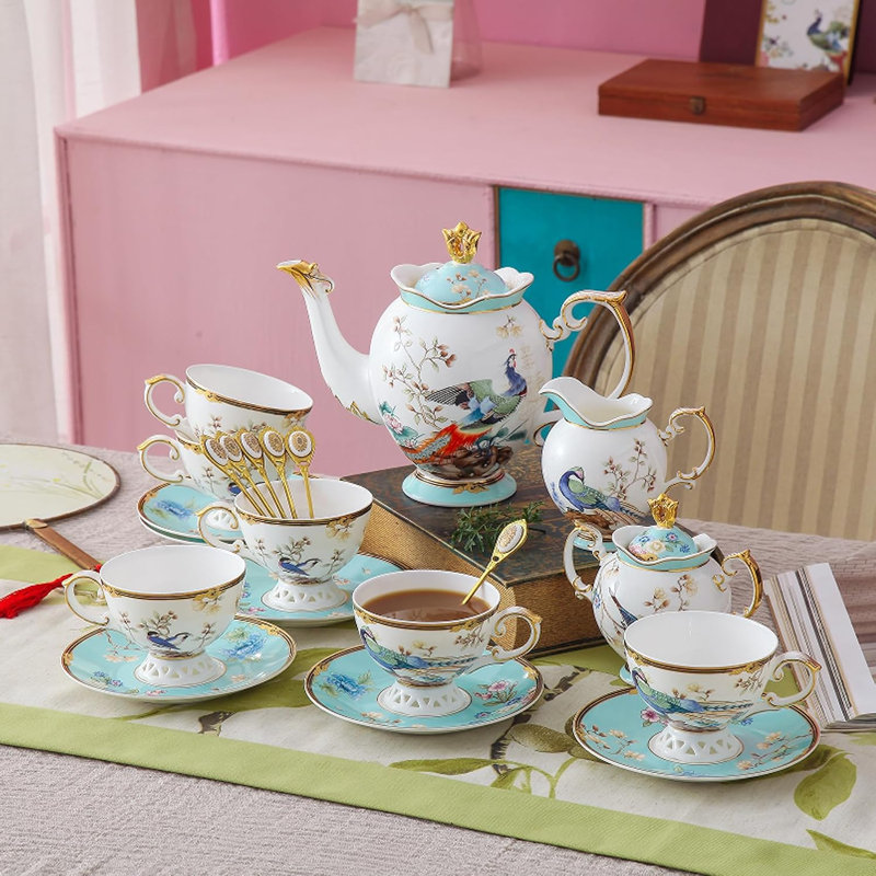 Exquisite bone china tea set with teapot