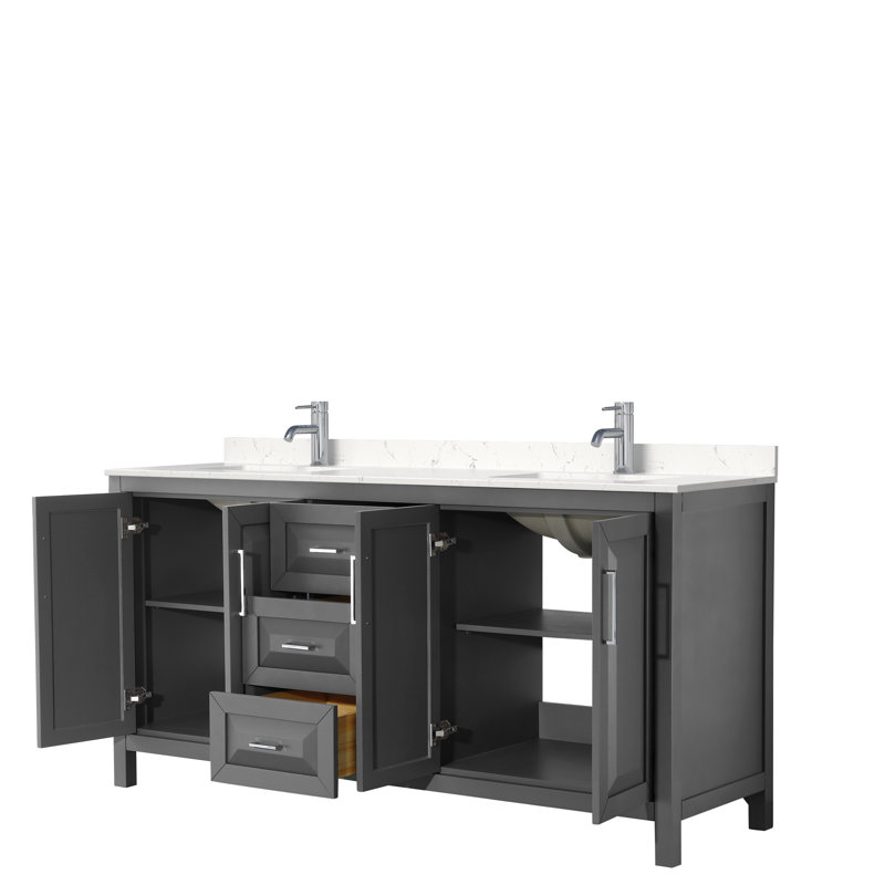 Daria 72'' W Double Vanity, Dark Gray, Carrara Cultured Marble, Polished Chrome
