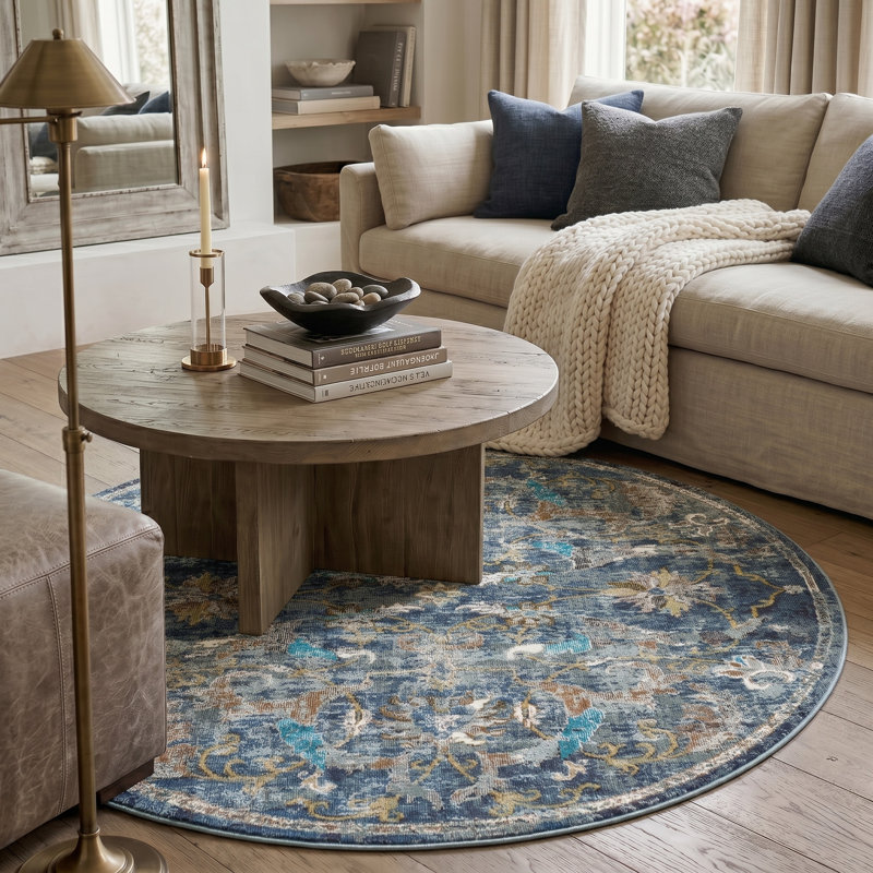 Strother Traditional Floral Performance Indoor Area Rug, Round 7'6"