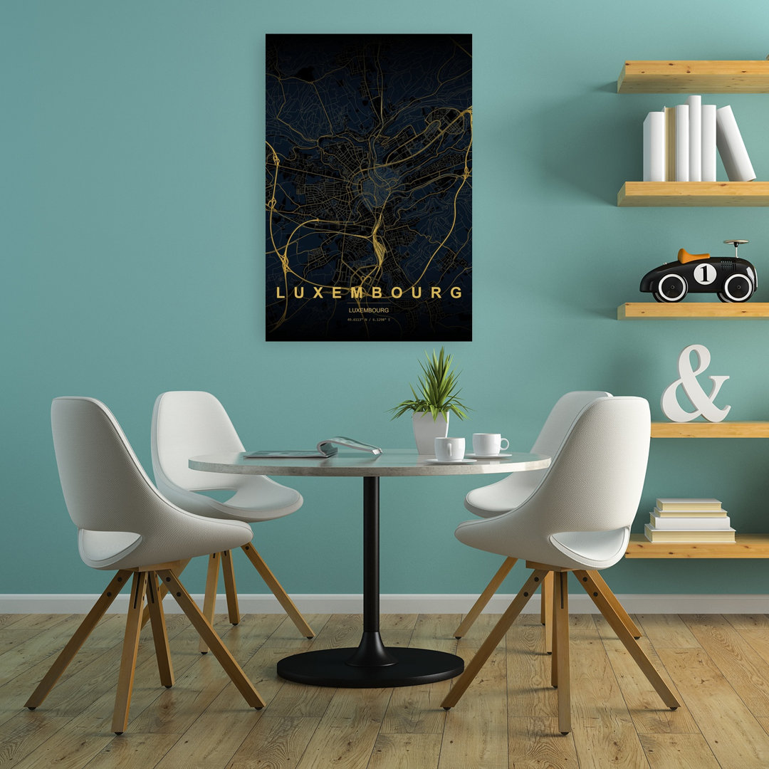 Golden Luxembourg City Map Abstract Elegant Modern Architecture City Wall Art Print
