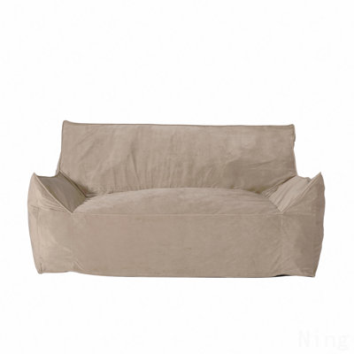 Velveteen Oversized Bean Bag Chair With Armrests, Taupe