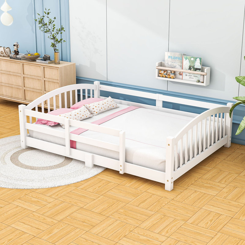 Wood Floor Bed with Safety Guardrails, Full, White