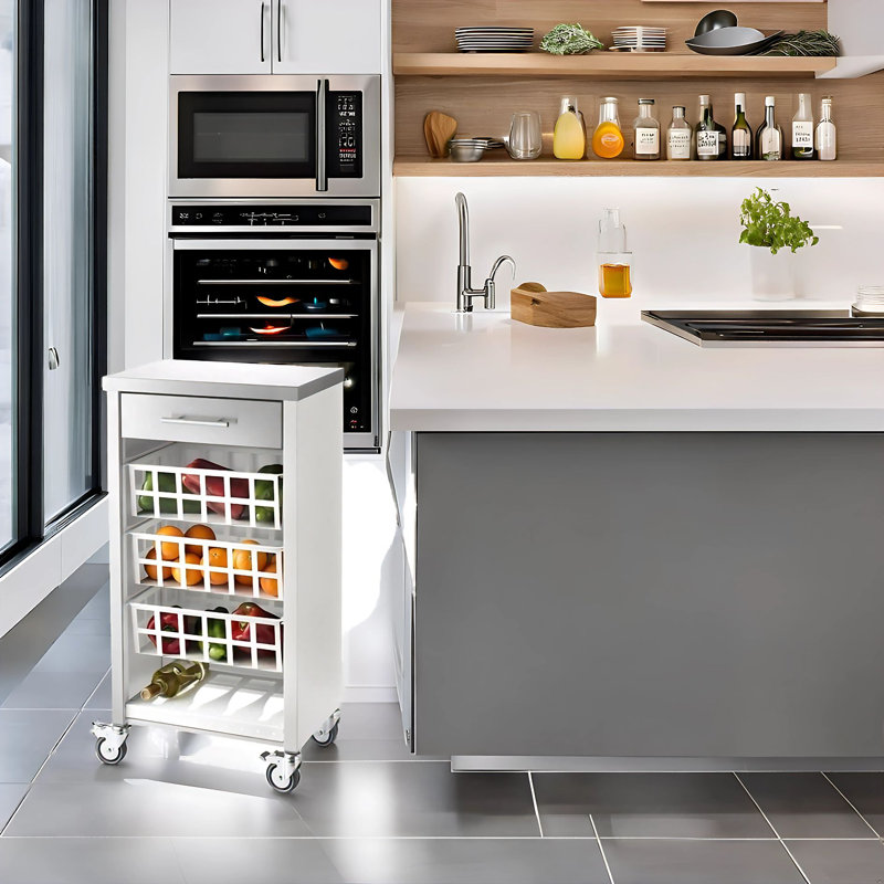 Kestin Kitchen Cart, Silver/White