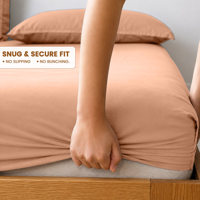 40cm Extra Deep Fitted Sheet - Luxury Microfiber Deep Pocket Bed Sheet Secure Fit, Single (91x190cm), Peach