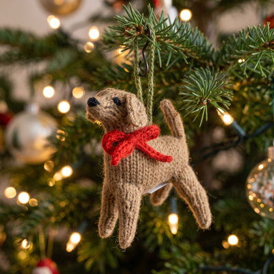 Ornement de Noël tricoté à la main jaune Lab