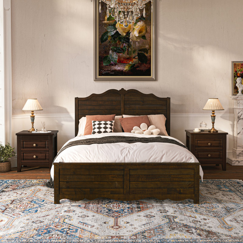 Detarius Solid Wood Camelback Platform Bed, Queen, Dark Walnut
