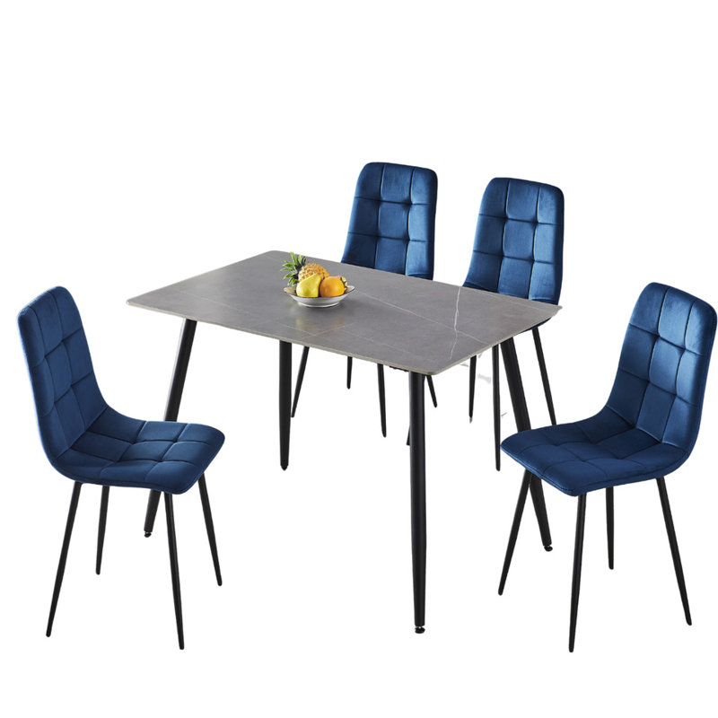 Fulshear 4 - Person Dining Set, Navy Blue/Black, Armani Grey, 89"H x 128"L x 8"W