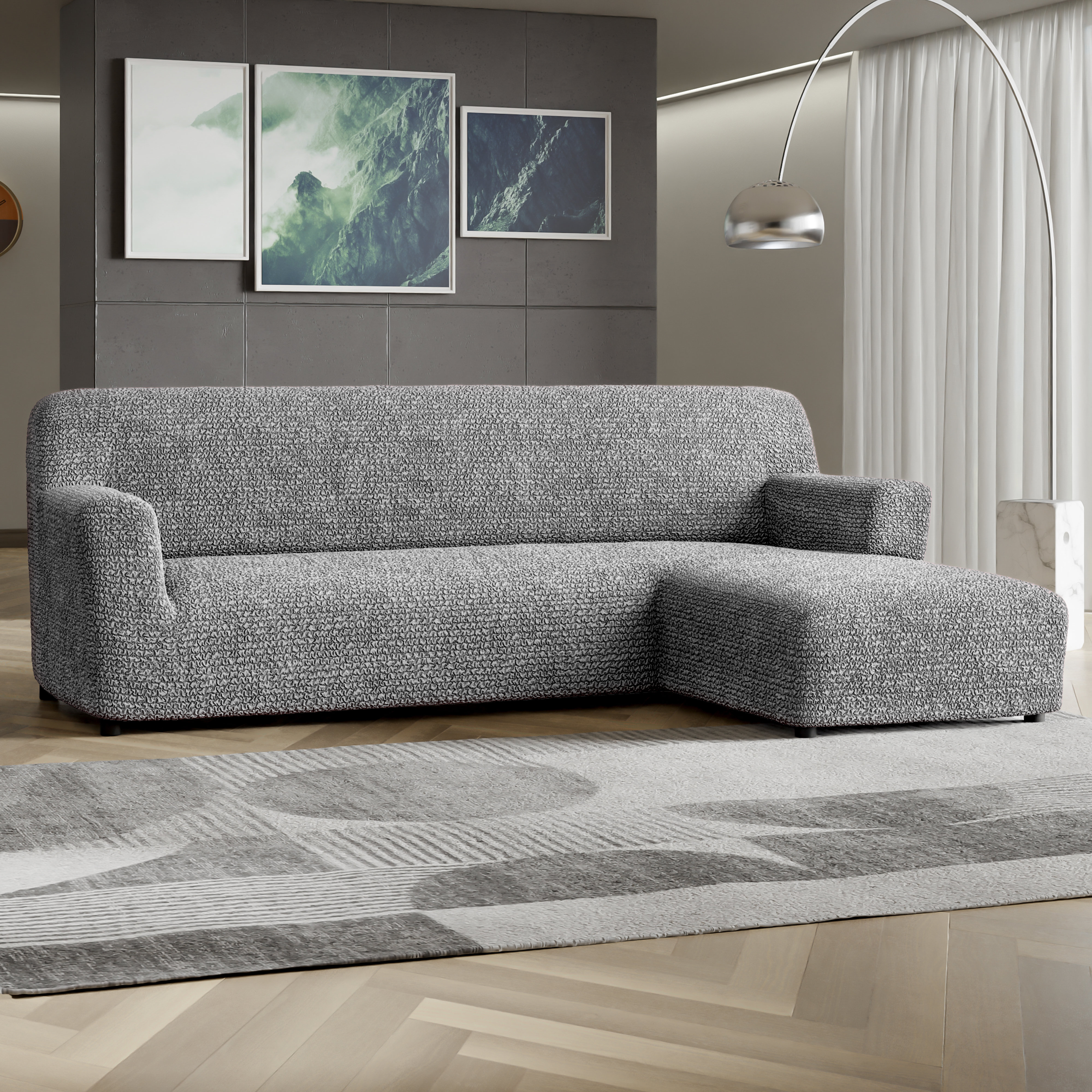 Microfibra Collection Stretch Sectional Sofa Slipcover - Easy to Clean & Durable (Right Chaise) PAULATO by GA.I.CO. Fabric: Light Gray