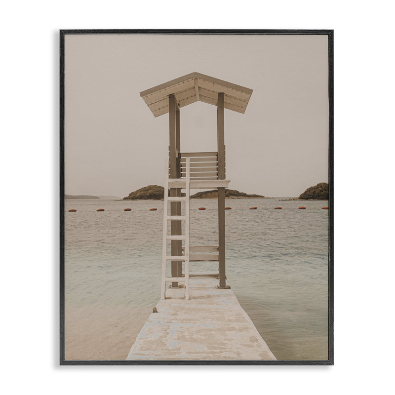 Art giclée Beach Lifeguard Lookout par LSR Design Studio, H 14 po x l 11 po, Giclée encadrée noir minuit
