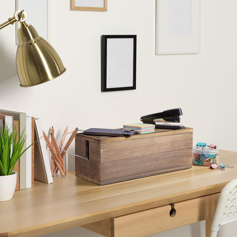 Boîte de gestion des câbles, boîte de rangement de câbles en bois pour le bureau, le sol, le bureau pour cacher les rallonges, les câbles de protection contre les surtensions, les câbles de charge, le bois brûlé