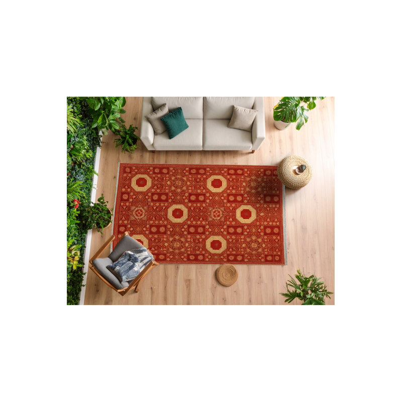 MOSSO Beige Ethnic Washable Woven Backing Area Rug, 2' x 2'11"