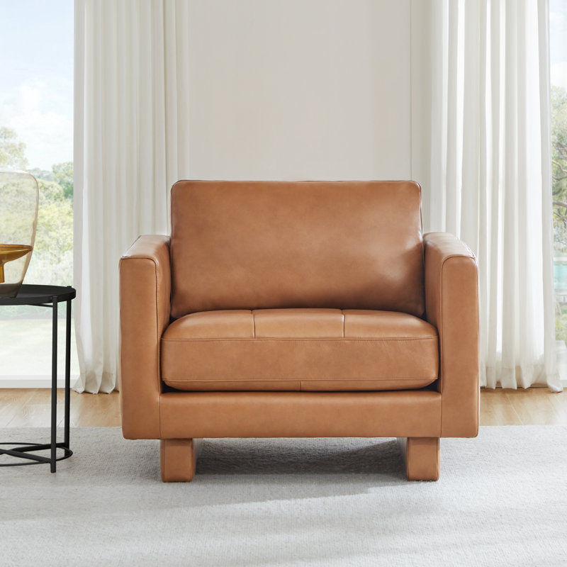 Fauteuil en cuir véritable Burgohy, Brun