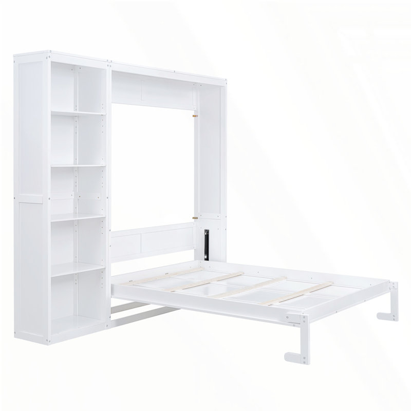 Multi-function Murphy Bed Wall Bed with Shelves, White