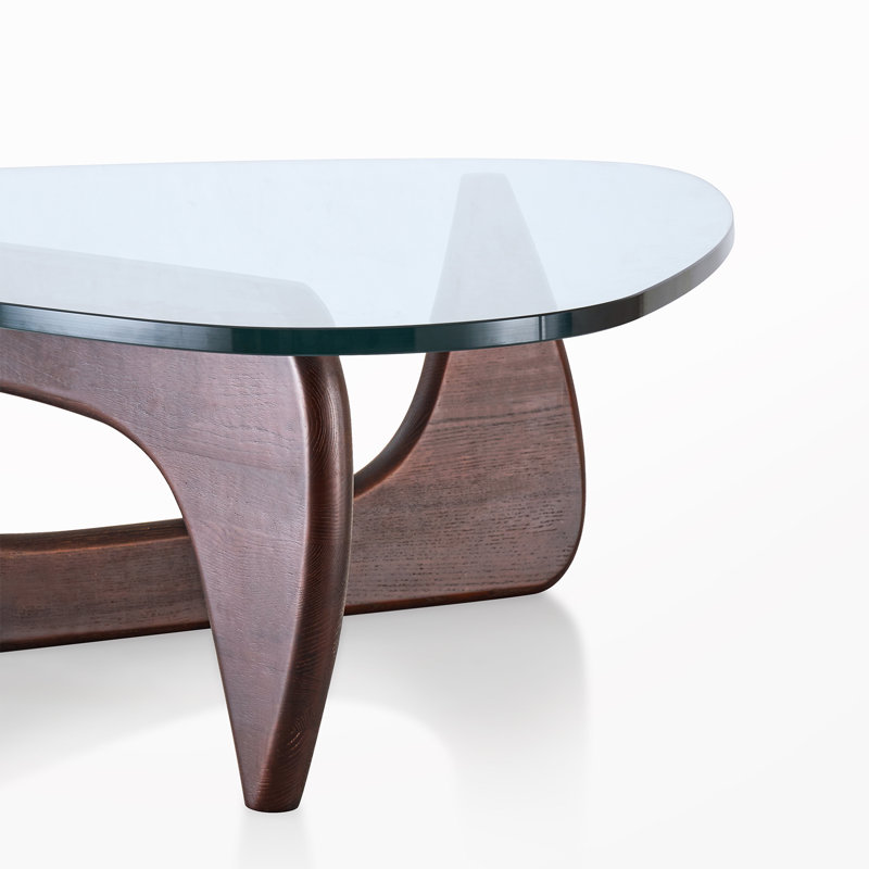 Triangle Glass Top Coffee Table, 16" H x 41" L x 26" W, Walnut