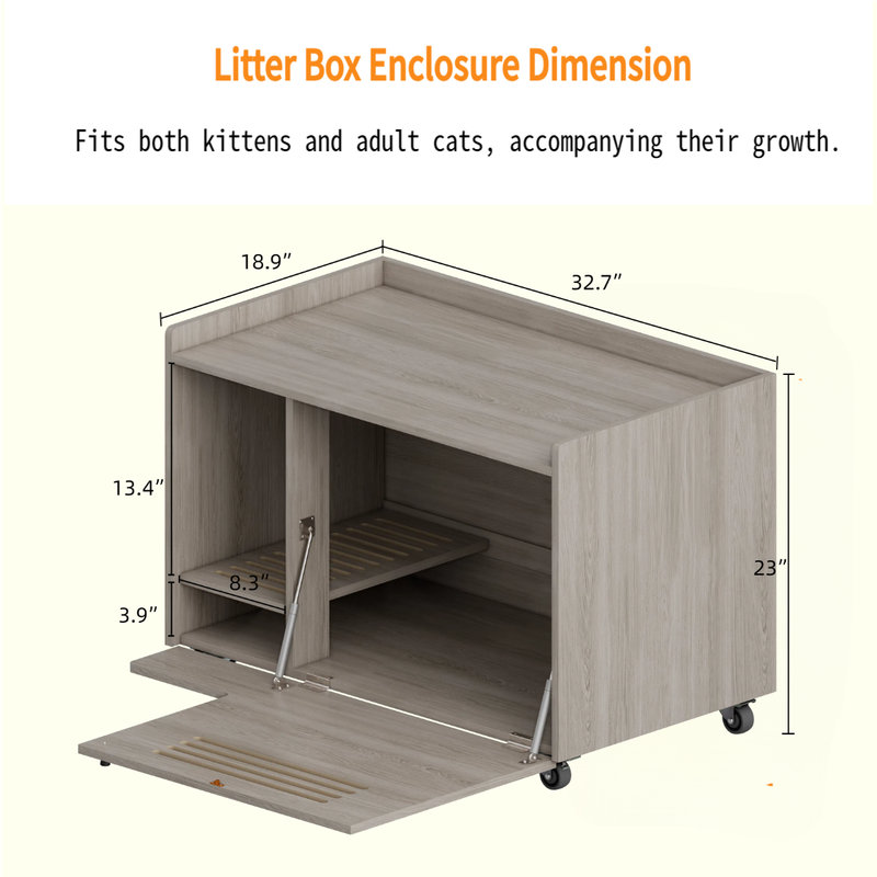 Litière cachée en bois pour chat, Gris