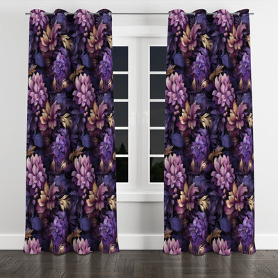 Mystic Purple Damask Whispers II - Damask Velvet Blackout Grommet Curtain - 1 Panel