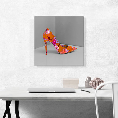 " Orange Modern High Heels Shoe Stiletto Flower Pattern "