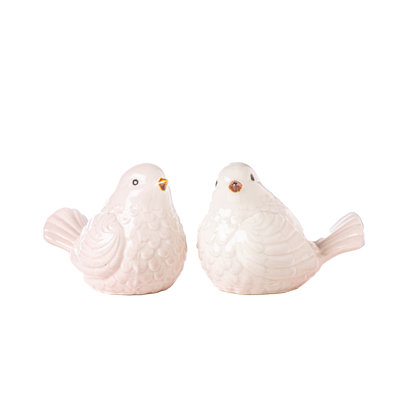 Ceramic Sitting Bird Figurine Assortment of Two Gloss Finish Blush Pink..7.50"x5.50"x6.00"H)x2